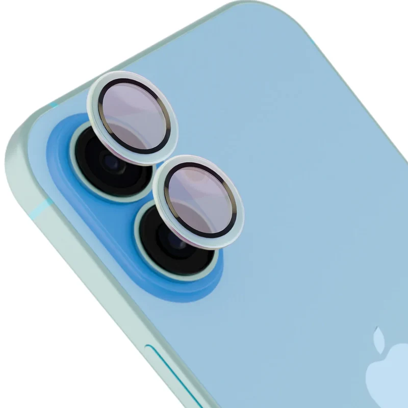 Glas für die Kamera mit Applikator für iPhone 17, Bizon Glass Snap Lens, 1 Set, Blau-grauer Rahmen
