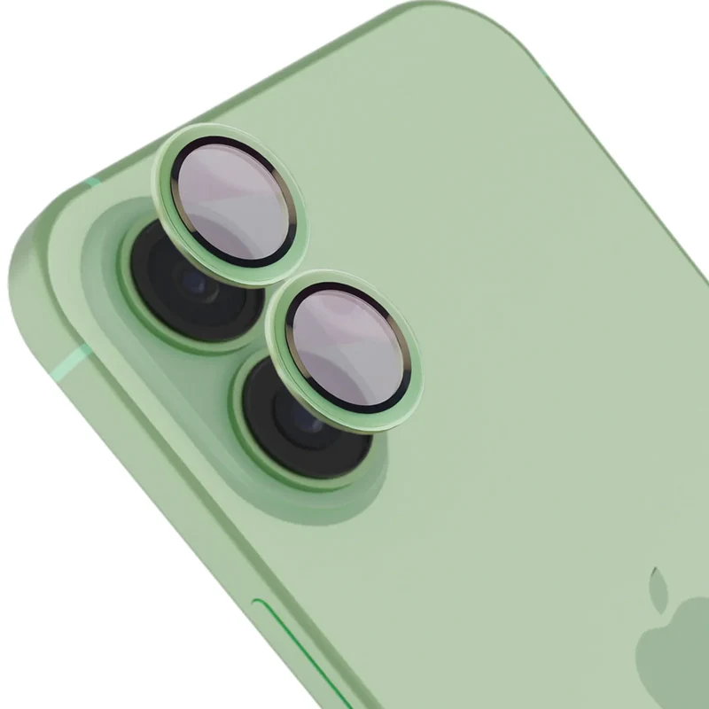 Glas für die Kamera mit Applikator für iPhone 17, Bizon Glass Snap Lens, 1 Set, Hellgrüner Rahmen