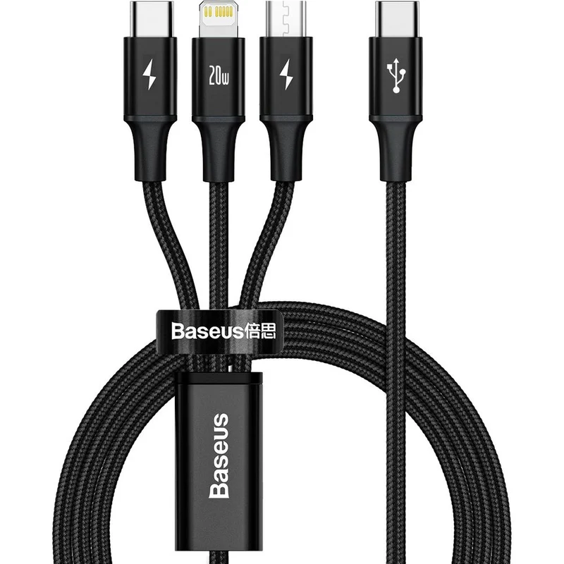 Kabel USB-C zu USB-C / Lightning / MicroUSB, Baseus Rapid 3in1, 20W 1,5m, Schwarz