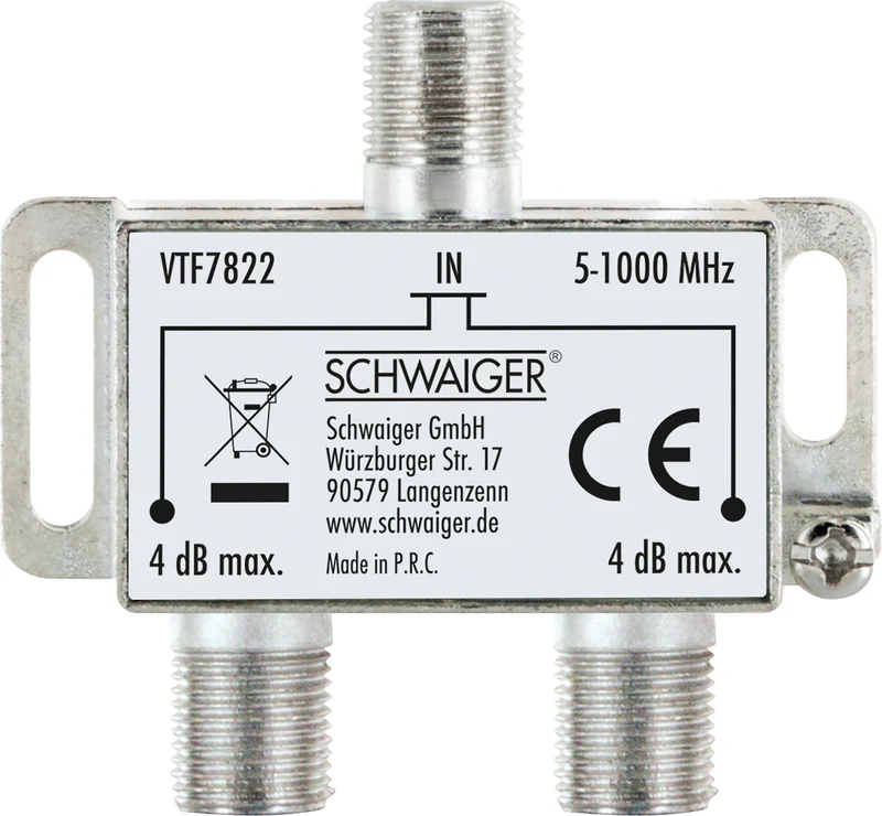 Verteiler TV 2-fach für Antennen- und Kabelanlagen 4 dB