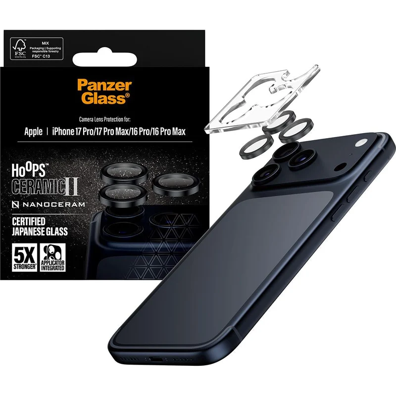 Keramikglas mit Applikator für iPhone 17 Pro Max / 17 Pro / 16 Pro Max / 16 Pro, PanzerGlass Hoops Ceramic II
