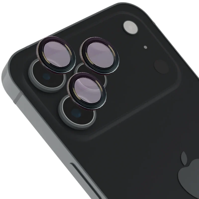 Glas für die Kamera mit Applikator für iPhone 17 Pro / 17 Pro Max, Bizon Glass Snap Lens, 1 Set, Schwarz Rahmen
