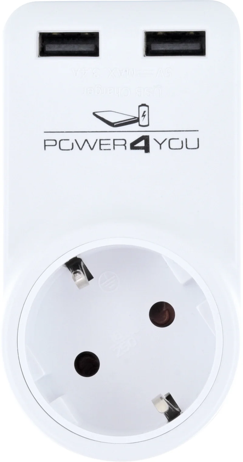Steckdosenadapter mit 2 USB-A Slots 360° drehbar