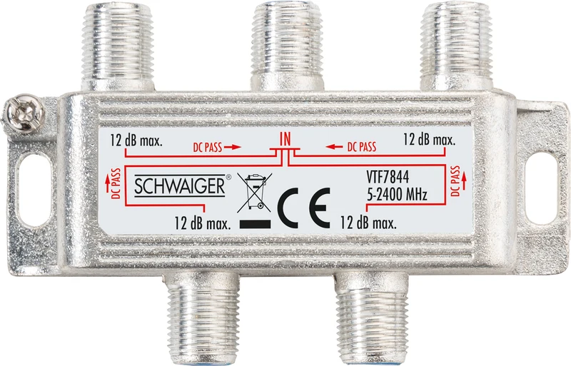 Verteiler 4-fach für SAT-, Antennen- und Kabelanlagen 12 dB