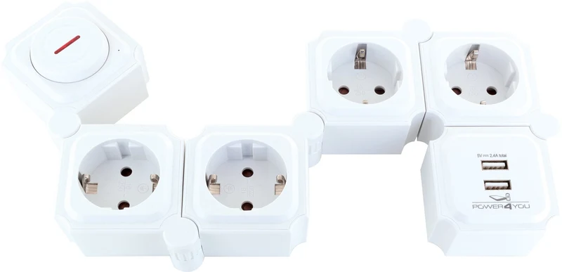 Flexible Steckdosenleiste 4 Steckdosen 2 USB-A Slots