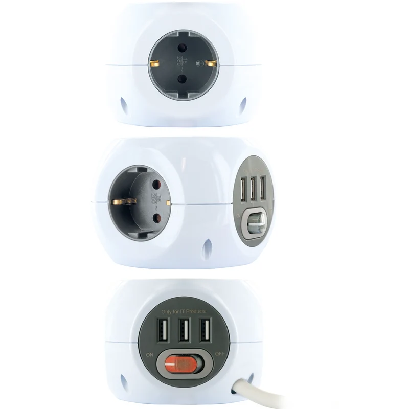 Steckdosenwürfel 3fach mit USB-A Buchsen