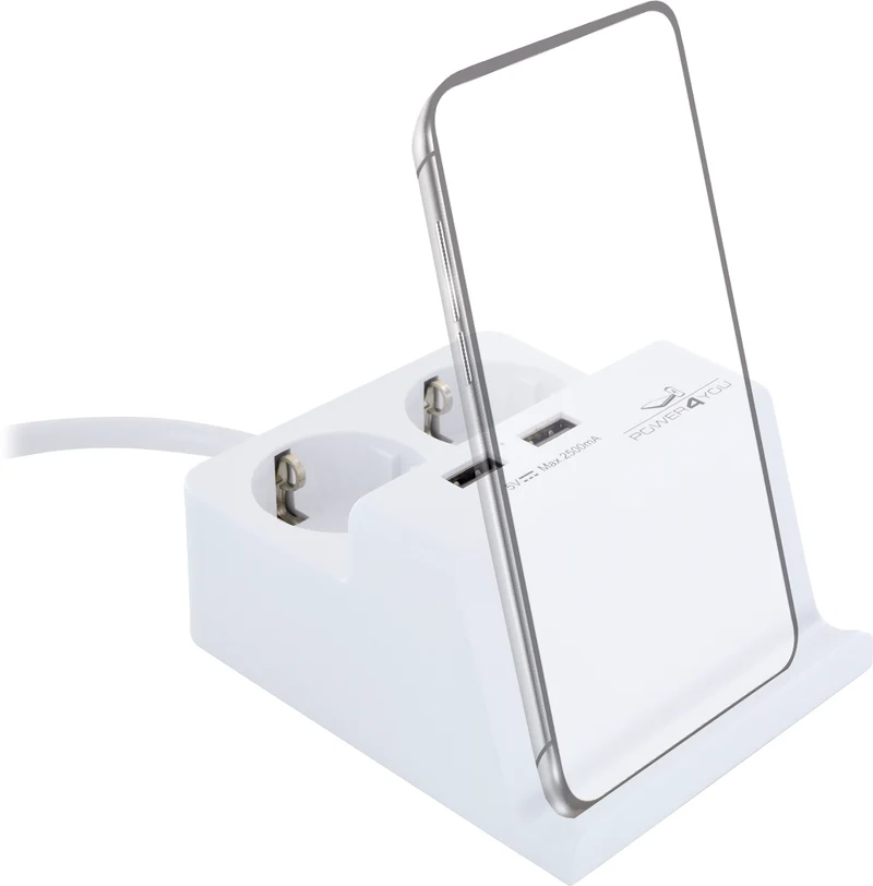 Smartphone-Halter mit 2x Steckdose + 2x USB 2.0 A