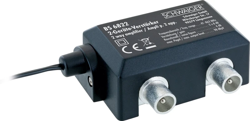 Zweigeräteverstärker für Antennenanschlüsse 2x 8 dB