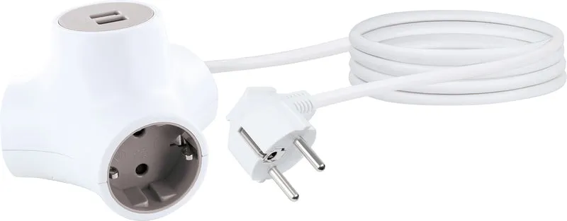 Steckdosenwürfel 3-fach mit 2 USB-A Slots