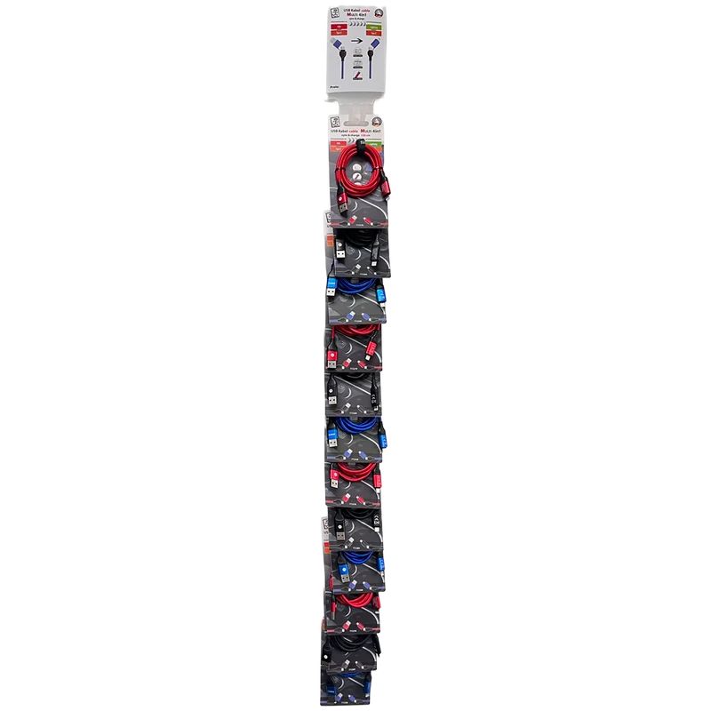 Ready2Sell Strip USB A / USB Type-C Multi-Ladekabel - Nylonummantelung - rot & blau & schwarz - 12 Stück