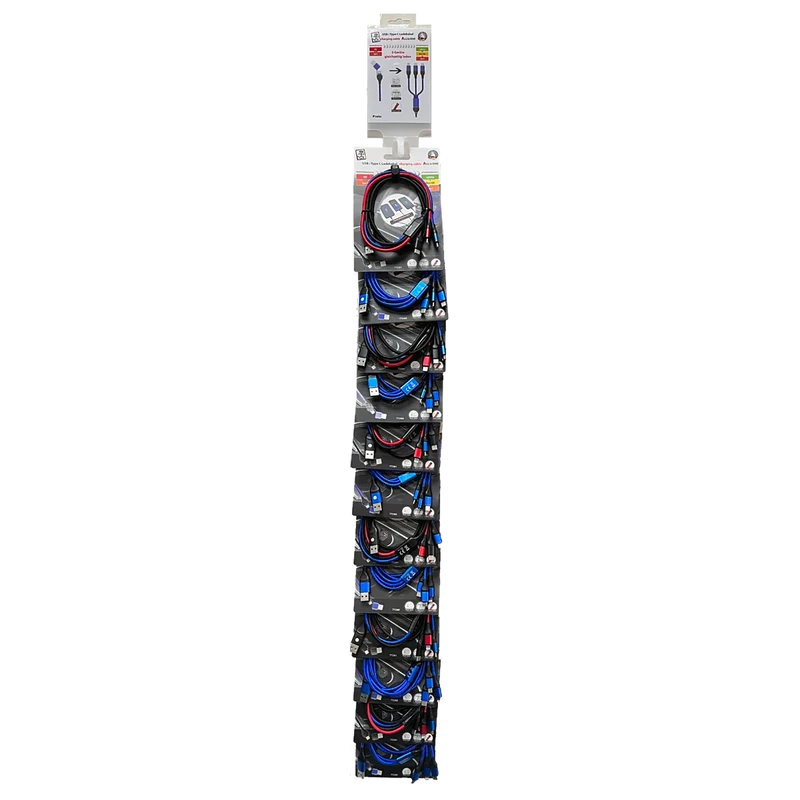 Ready2Sell Strip - USB A / USB Type-C Multi-Ladekabel - Nylonummantelung - blau & multicolor - 12 Stück