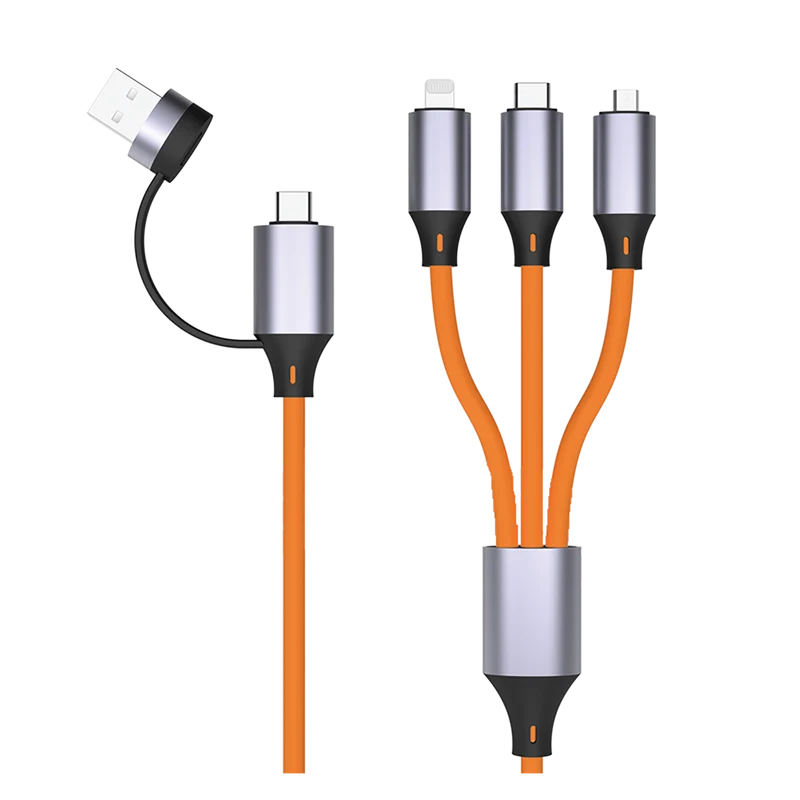 Ready2Sell Strip - USB A / USB Type-C Multi-Ladekabel - Silikon - hell blau & orange - 12 Stück