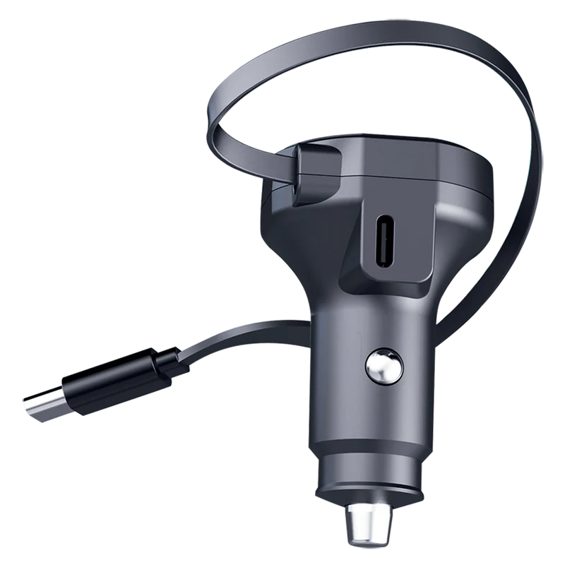 Kfz-Schnell-Ladegerät 12V / 24V - mit Aufrollautomatik - USB Type-C - 3000mA / 45W - anthrazit