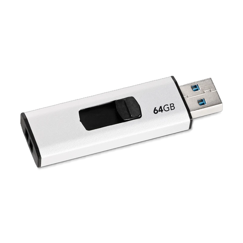 MediaRange USB 3.2 Gen 1 Flash-Speicherstick mit Schiebemechanismus und Schlüsselanhänger, Silber/Schwarz, verschiedene Kapazitäten