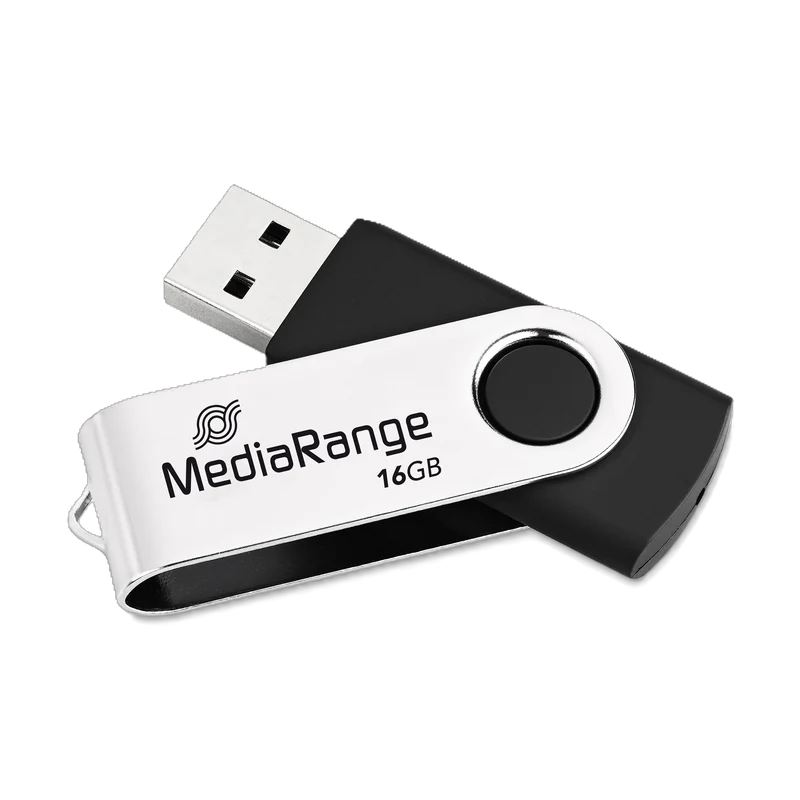 MediaRange USB 2.0 Flash-Speicherstick, Drehgehäuse, Silber/Schwarz, verschiedene Kapazitäten
