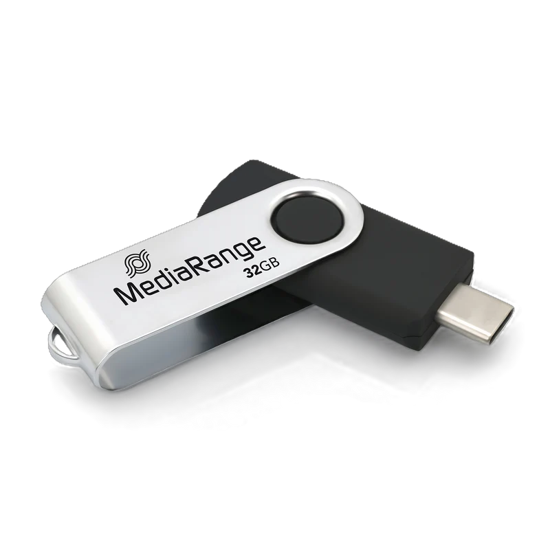 MediaRange USB Type-C 3.2 Gen 1 Flash-Speicherstick, Drehgehäuse, Silber/Schwarz, verschiedene Kapazitäten