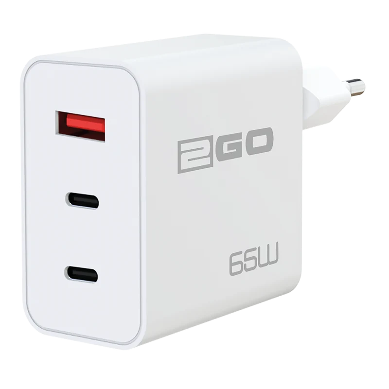 Netz-Ladegerät 100 V - 240 V - Power Delivery - 1 x USB A & 2 x USB Type-C - 65 W - 3000 mA - weiß