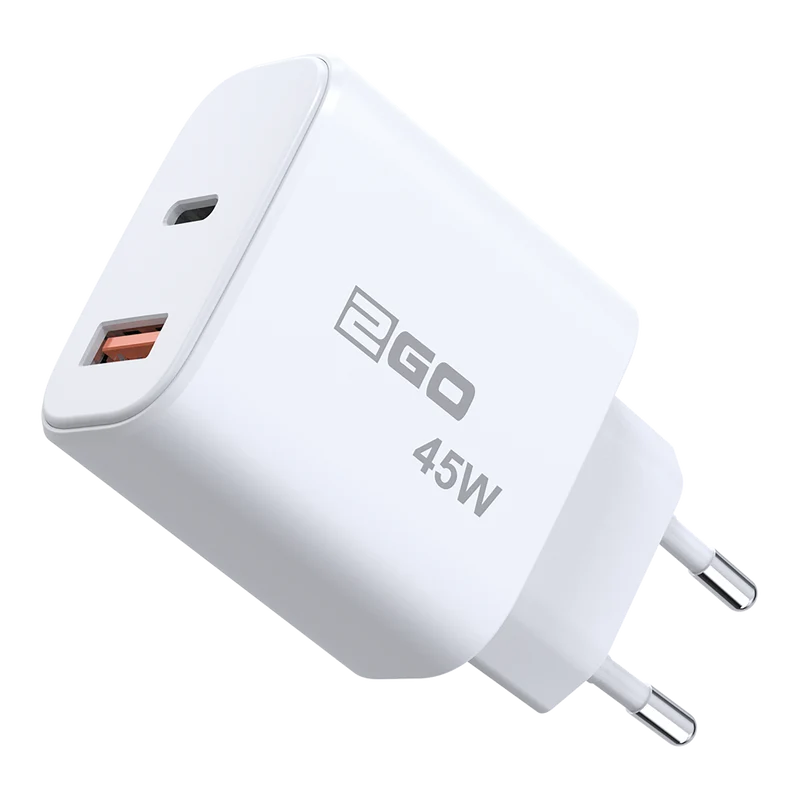 Netz-Ladegerät 100 V - 240 V - Power Delivery - 1 x USB A & 1 x USB Type-C - 45 W - 3000 mA - weiß