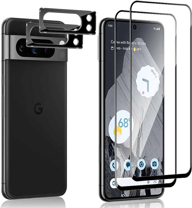 2x Schutzglas Vollabdeckung für Google Pixel 6, 7, 8, 9 + 2x Kameraschutz