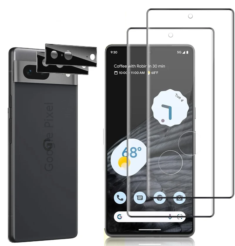 2x Schutzglas Vollabdeckung für Google Pixel 6, 7, 8, 9 + 2x Kameraschutz