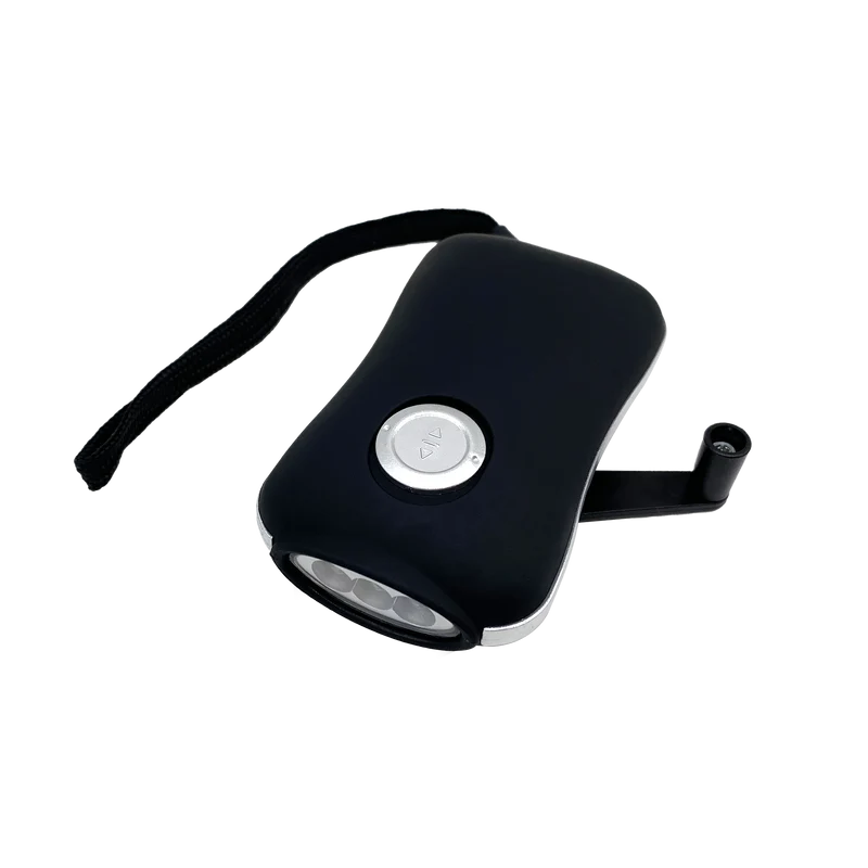 LED Taschenlampe "Dynamo" - Li-Ion Akku - 10 Lumen - 3 LEDs - mit Handkurbel - schwarz