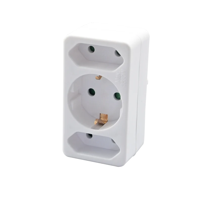 Steckdosenadapter - Schukostecker -> 1 x Schukobuchse & 2 x Eurobuchse - weiß