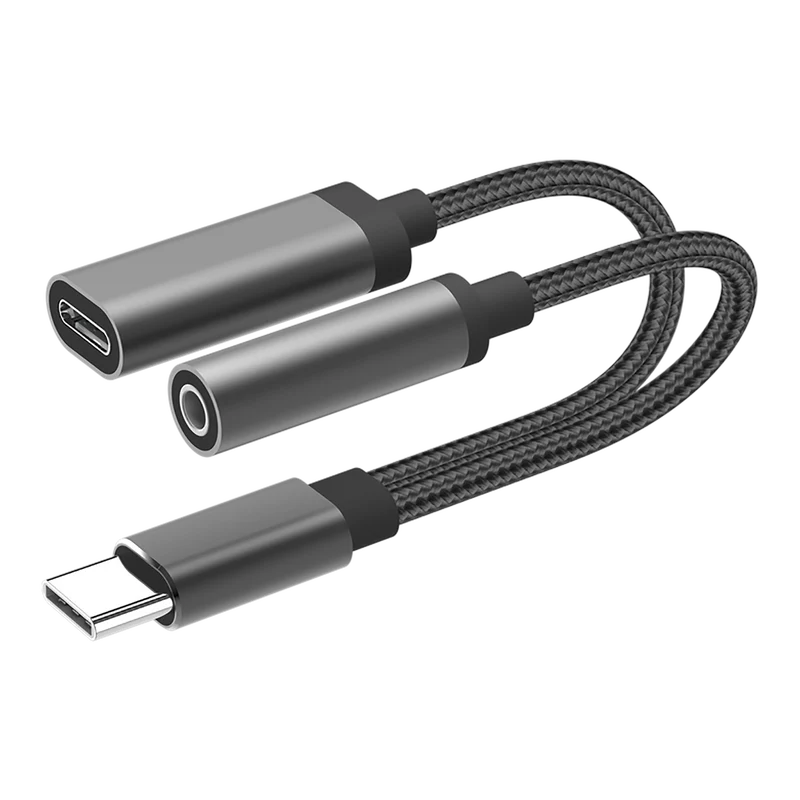 2 in 1 Audio- und Lade-Adapter - USB Type-C Stecker USB Type-C & Klinkenbuchse - 10 cm