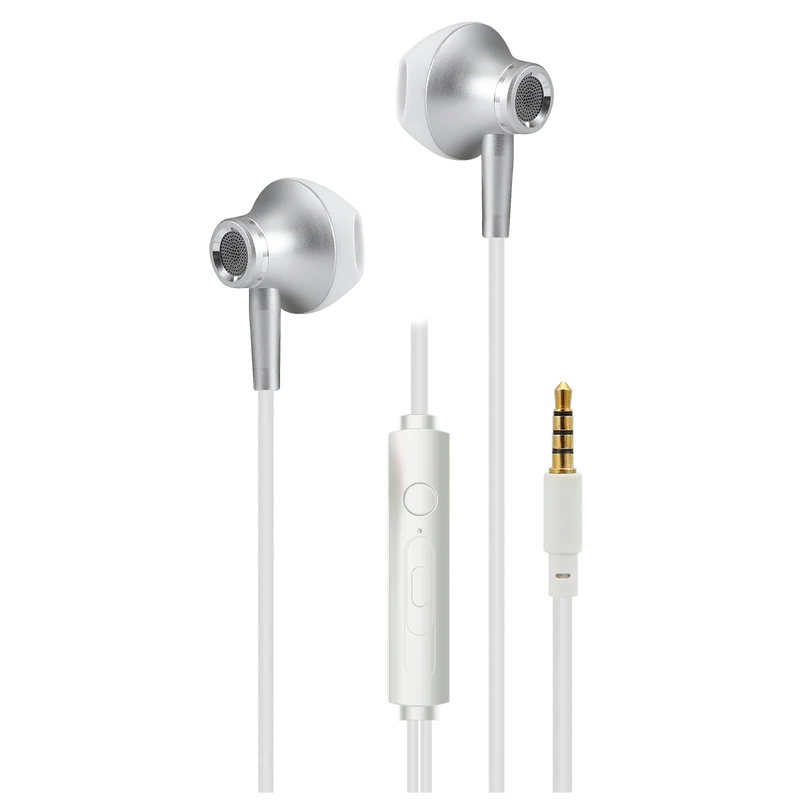 In-Ear-Headset "Deluxe" - Aluminium-Gehäuse - Rufannahme - Lautstärkeregelung - Klinkenstecker - weiß / silber