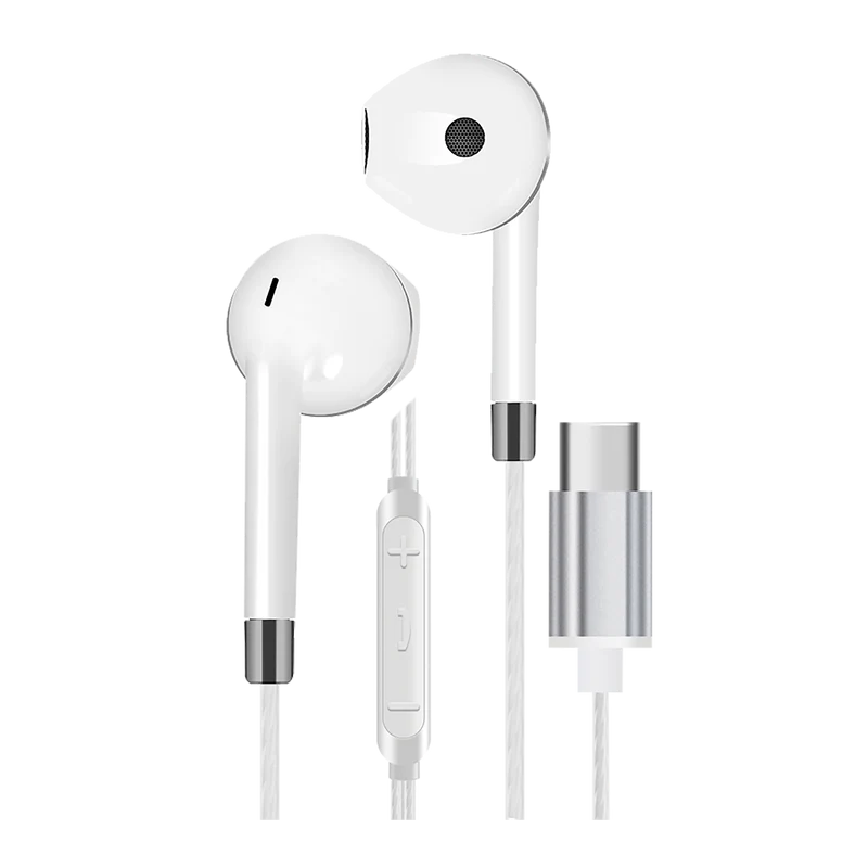 In-Ear-Headset "Comfort" - Aluminium-Gehäuse - Rufannahme - Lautstärkeregelung - USB Type-C - weiß / silber