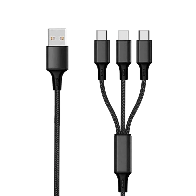 3 in 1 USB Ladekabel - USB A auf 3 x USB Type-C - 150 cm - schwarz