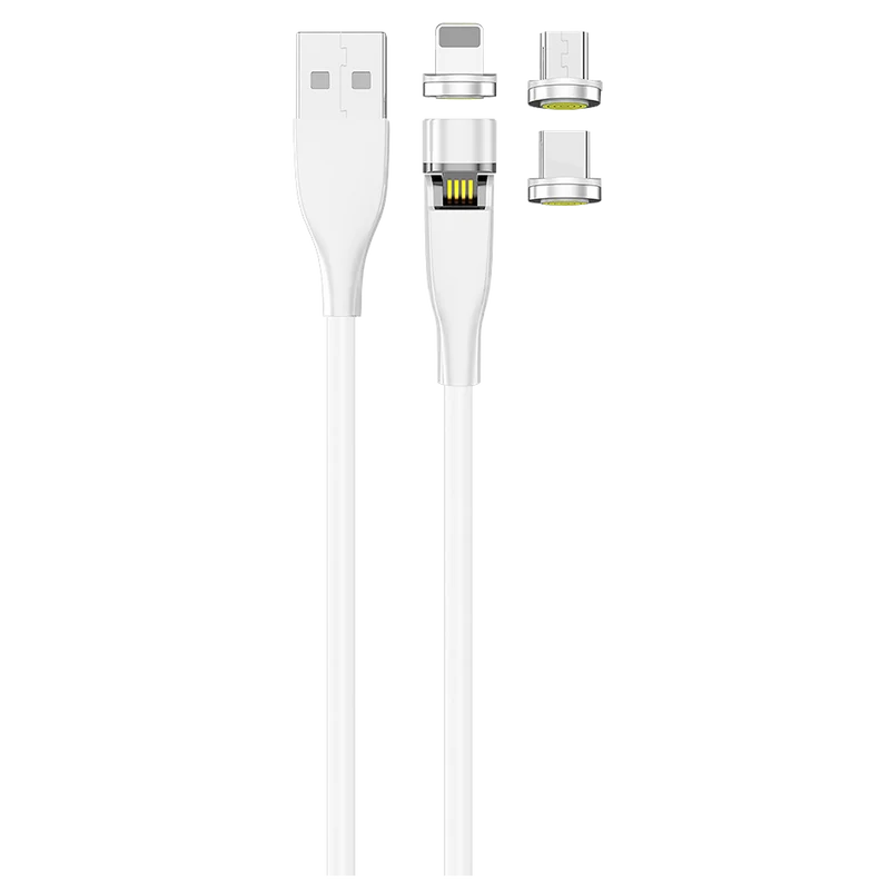 3 in 1 USB Ladekabel mit magnetischen Steckern - USB A auf Micro-USB / 8-Pin (Lightning) / USB Type-C - 100 cm - weiß