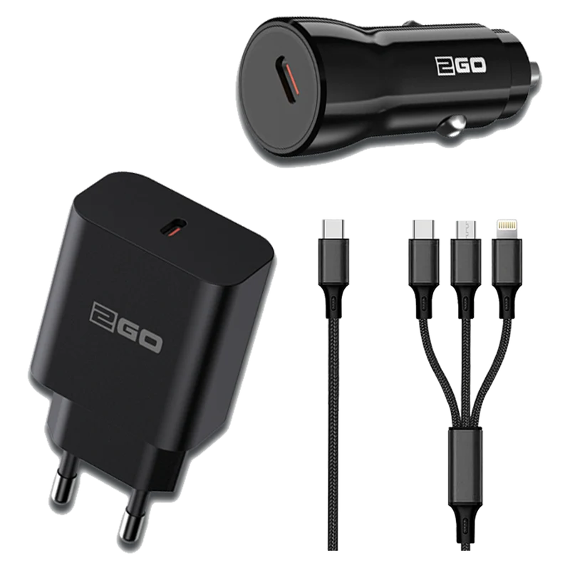 Universal Reise-Ladeset für USB Type-C Geräte - 12 V / 24 V & 100 V - 240 V Ladegerät - 3 in 1 Kabel - 3000 mA - 20 W