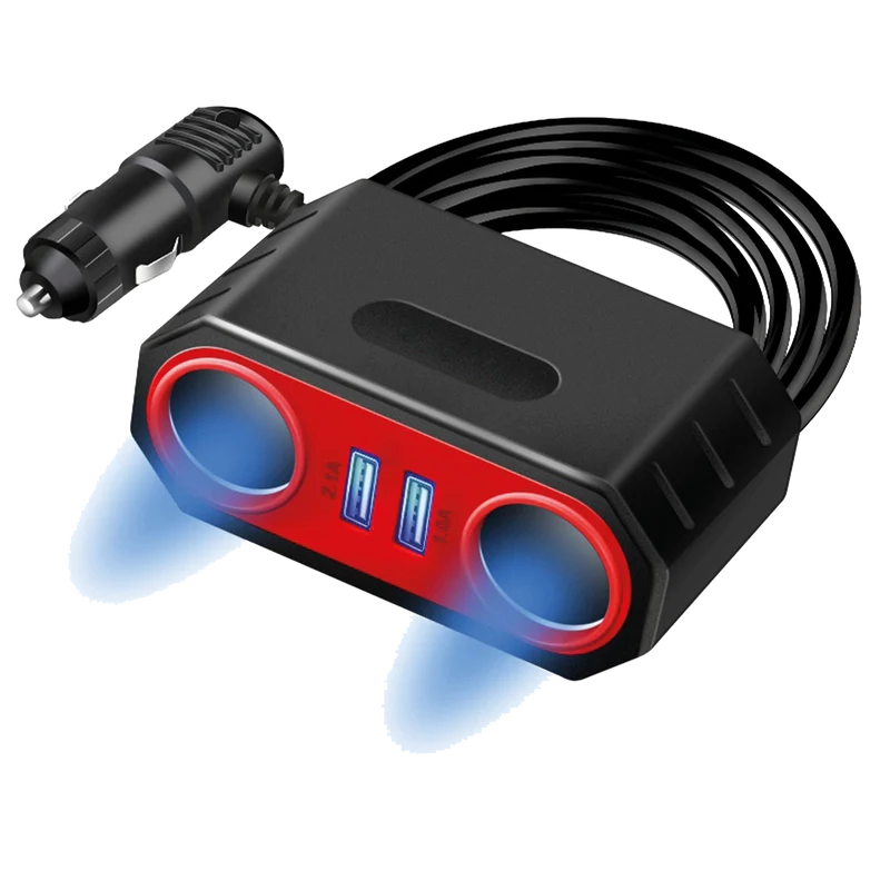 Kfz-Zigarettenanzünder-Verteiler - 12V/24V - 2-fach - 2 x USB A - 60 W - schwarz/rot