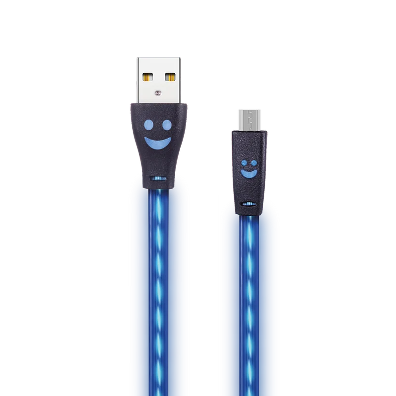 USB Datenkabel - 3 Anschlussvarianten - 100 cm - transparent mit blauem LED-Lauflicht