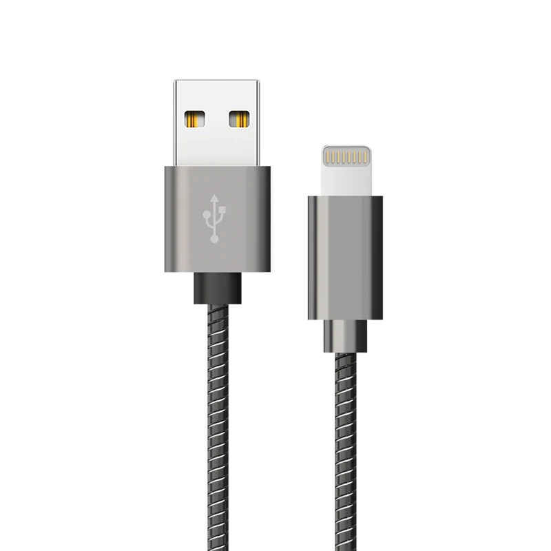 USB Datenkabel "Luxury" passend für Apple Geräte - USB A auf 8-Pin (Lightning) - Metallummantelung - 100 cm - grau