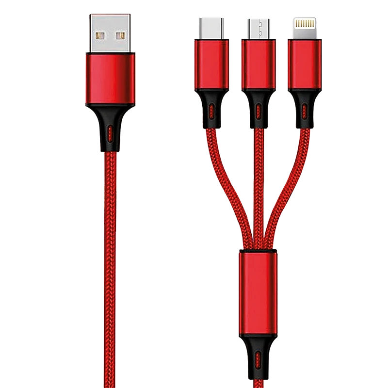 3 in 1 USB Ladekabel - USB A auf Micro-USB / 8-Pin (Lightning) / USB Type-C - 150 cm - diverse Farben
