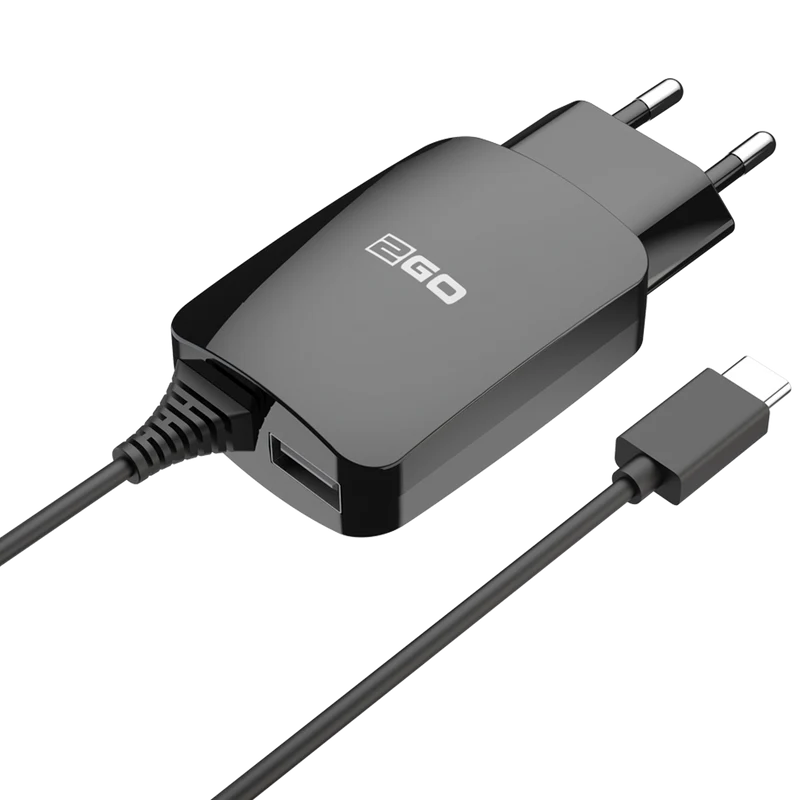 Netz-Ladegerät DUO 110 V - 240 V - typenspezifischer Stecker & USB A Buchse - 140 cm Kabellänge