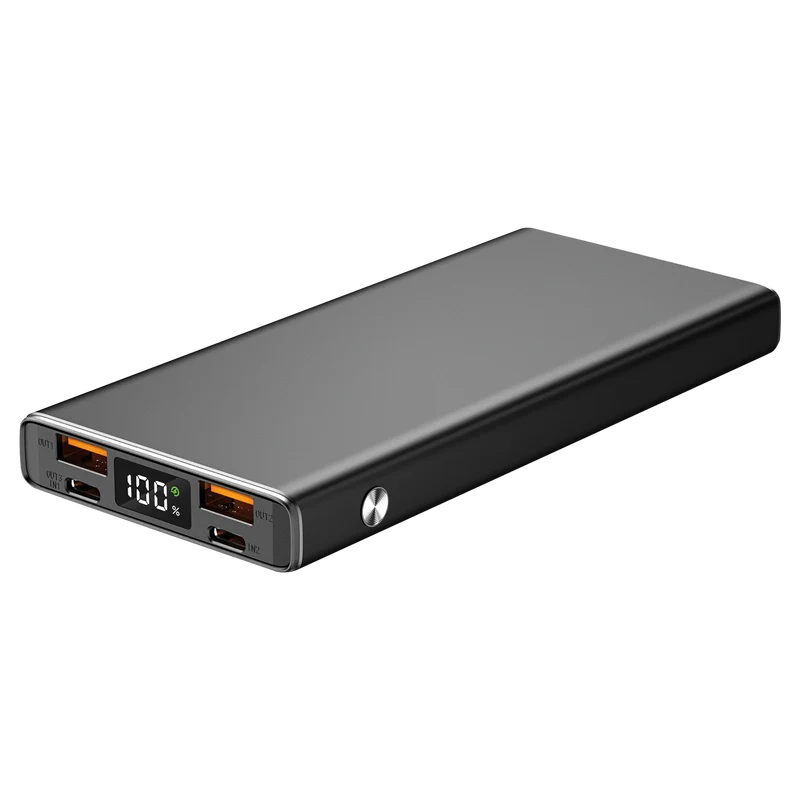 Powerbank Aluminium - verschiedene Kapazitäten - FastCharge - Power Delivery - 2 x USB A - 1 x USB Type-C - Digitaldisplay - USB Type-C Kabel - anthrazit