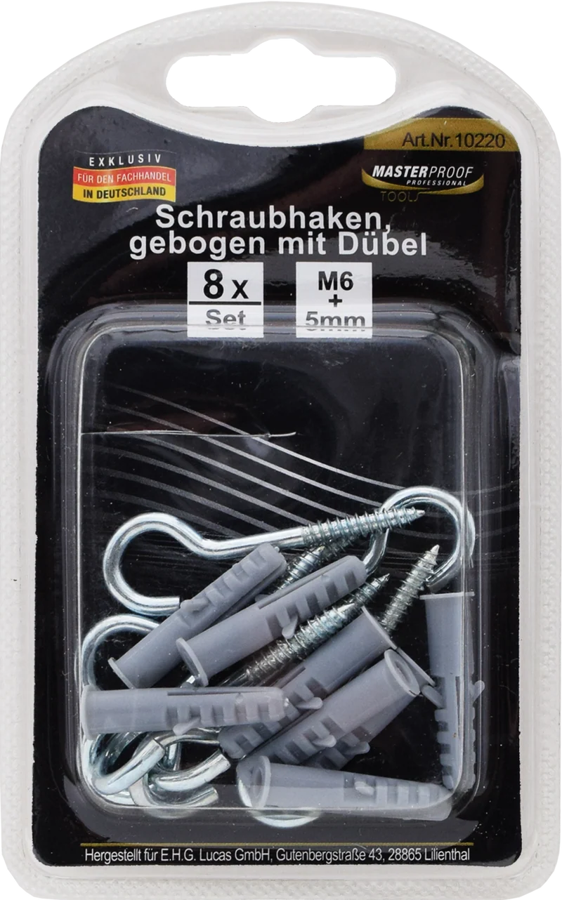 Schraubhaken gebogen M6 mit Dübel 5 mm