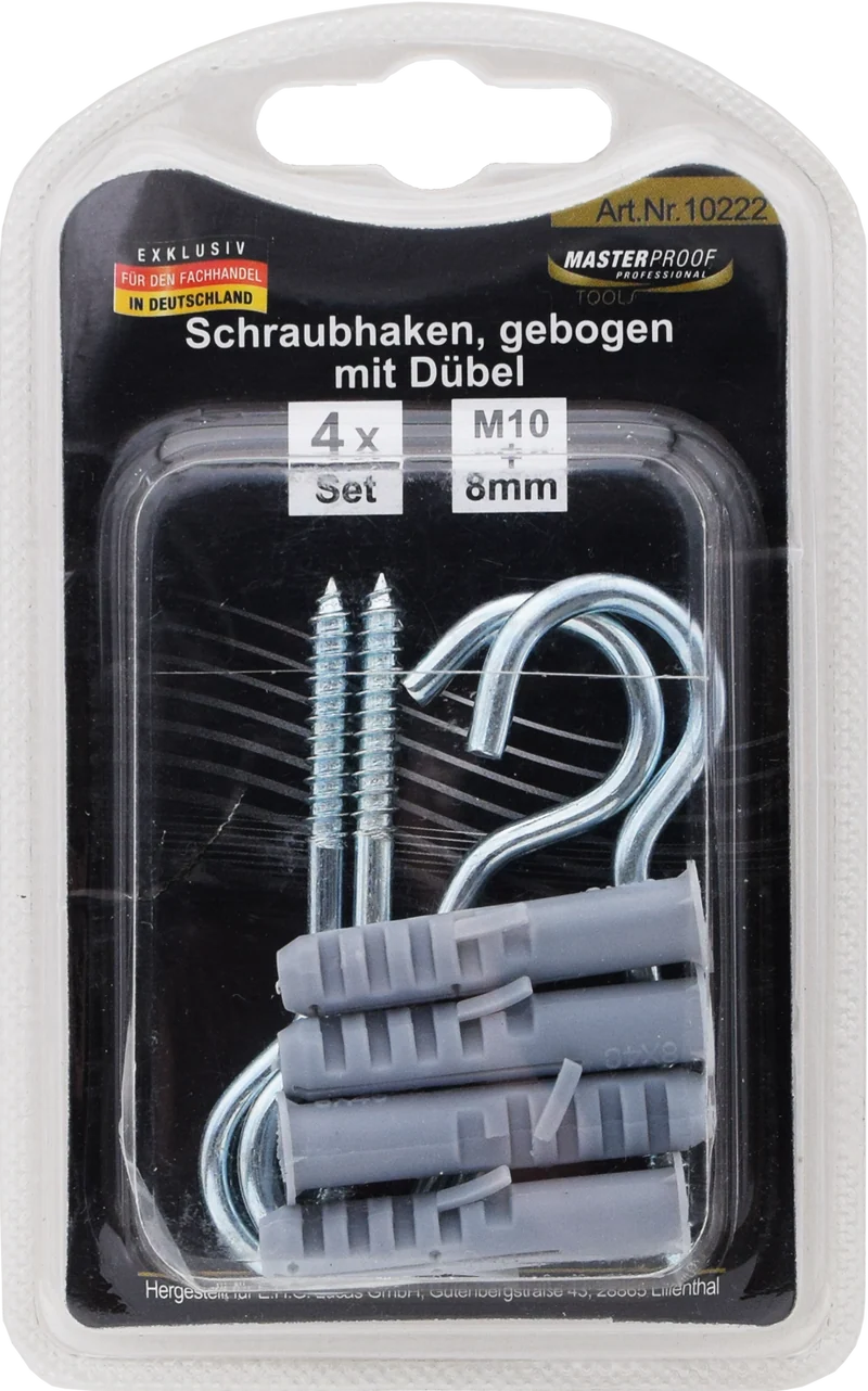 Schraubhaken gebogen M10 mit Dübel 8 mm