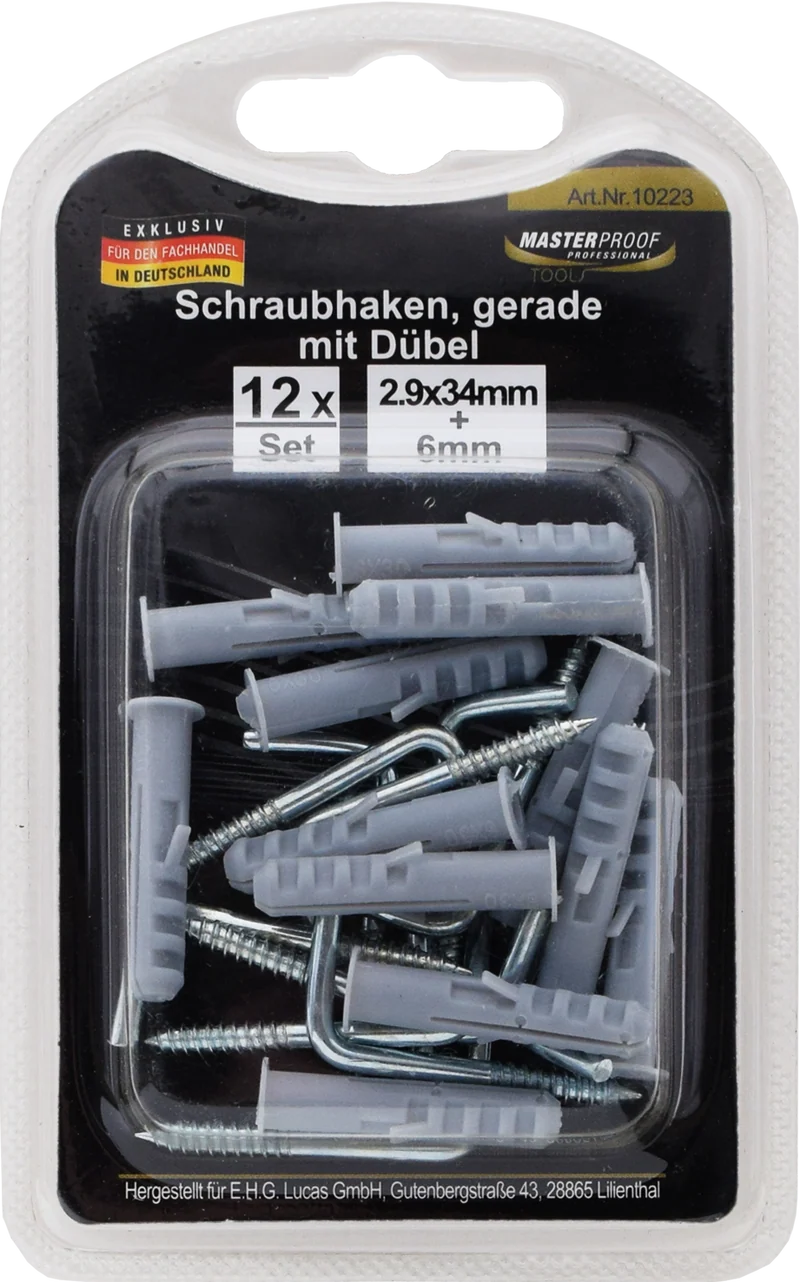 Schraubhaken gerade 3 x 30 mm mit Dübel 6 mm
