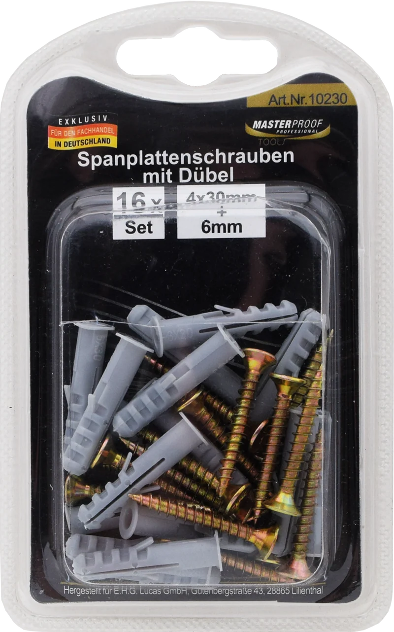 Spanplattenschrauben 4 x 30 mm mit Dübel 6 mm