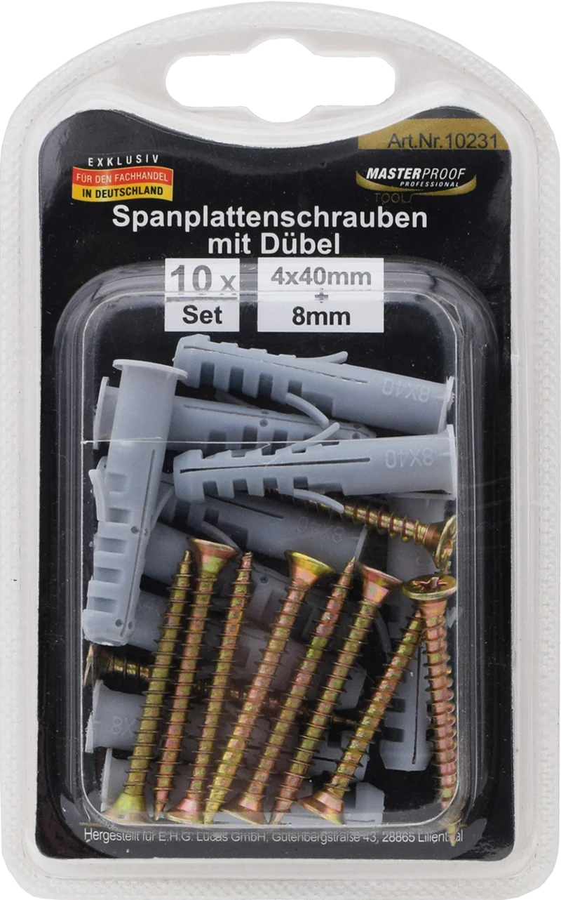Spanplattenschrauben 4 x 40 mm mit Dübel 8 mm