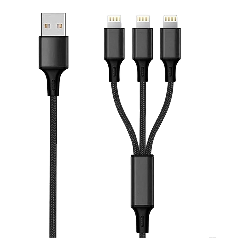 3 in 1 USB Ladekabel - USB A auf 3 x Apple Lightning - 150 cm - schwarz