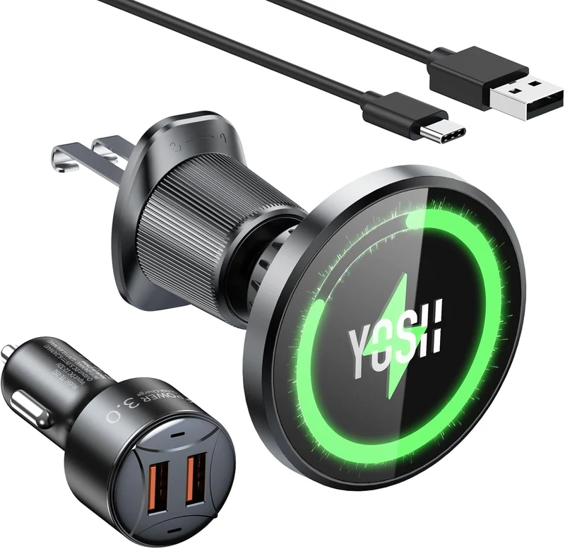 YOSH MagSafe Car Charger Mount Air Vent, Wireless Magnetic Fast Charging iPhone Charger Mount, Magnet Phone Holder Cradle with 36W Car Adapter for iPhone 17/16/15/14/13/12 Series