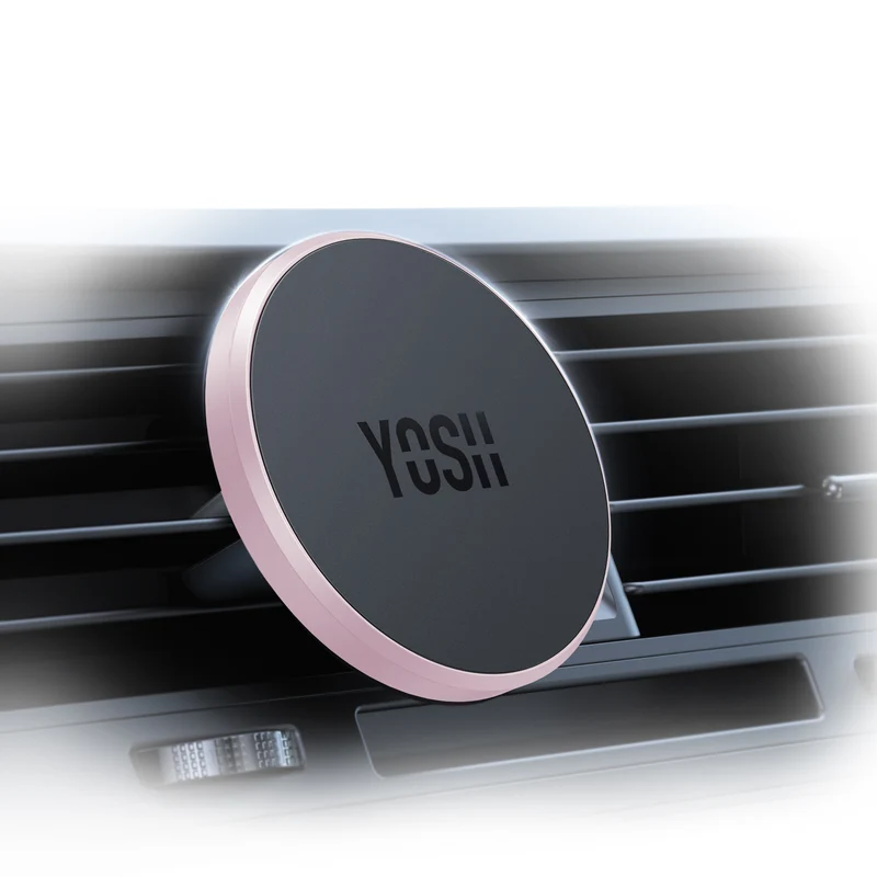 YOSH MagSafe Car Mount, Magnetic Phone Holder Air Vent, Car Phone Holder Cradle for iPhone 17/16/15/14/13/12, No Metal Plate Needed, Black-pink