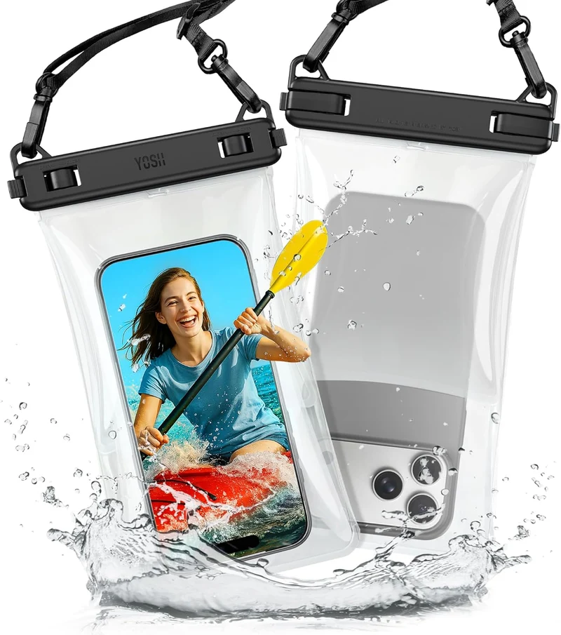 YOSH Waterproof Phone Pouch 2 Pack, Innovative Floating Technology & IPX8 Waterproof Phone Case for Swimming Travel Beach, 7.5 inch Underwater Case for iPhone 17 Pro Max Samsung Xiaomi- Water Clear