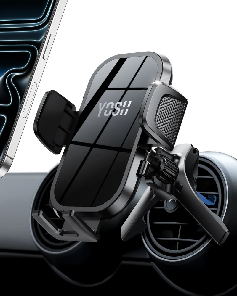 YOSH Mini Cooper Phone Holder for Round Air Vent, Fits Mini Cooper 2013‑2024, Audi A1/A3, Stable Triangle Support Mercedes Phone Holder, Big Phone Friendly for iPhone Samsung All 4.0"- 7.0" Phones