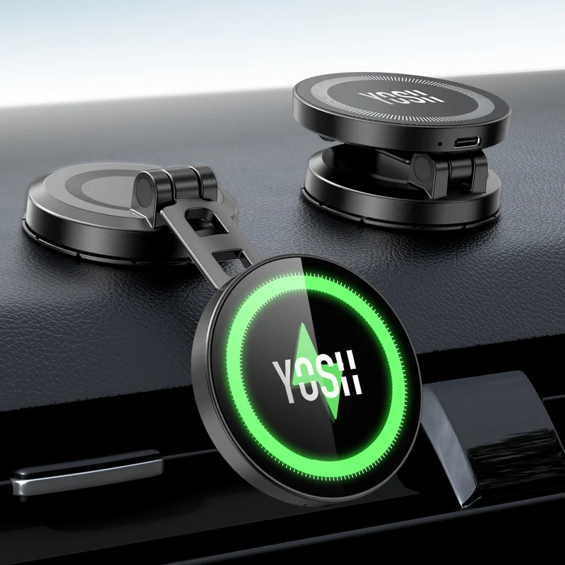 YOSH Magsafe Car Mount Charger, 15W Sticky Wireless Car Charger for Dashboard, N55 Alloy Folding Magnetic Phone Holder for iPhone 17 16 15 14 13 12 Samsung Pixel