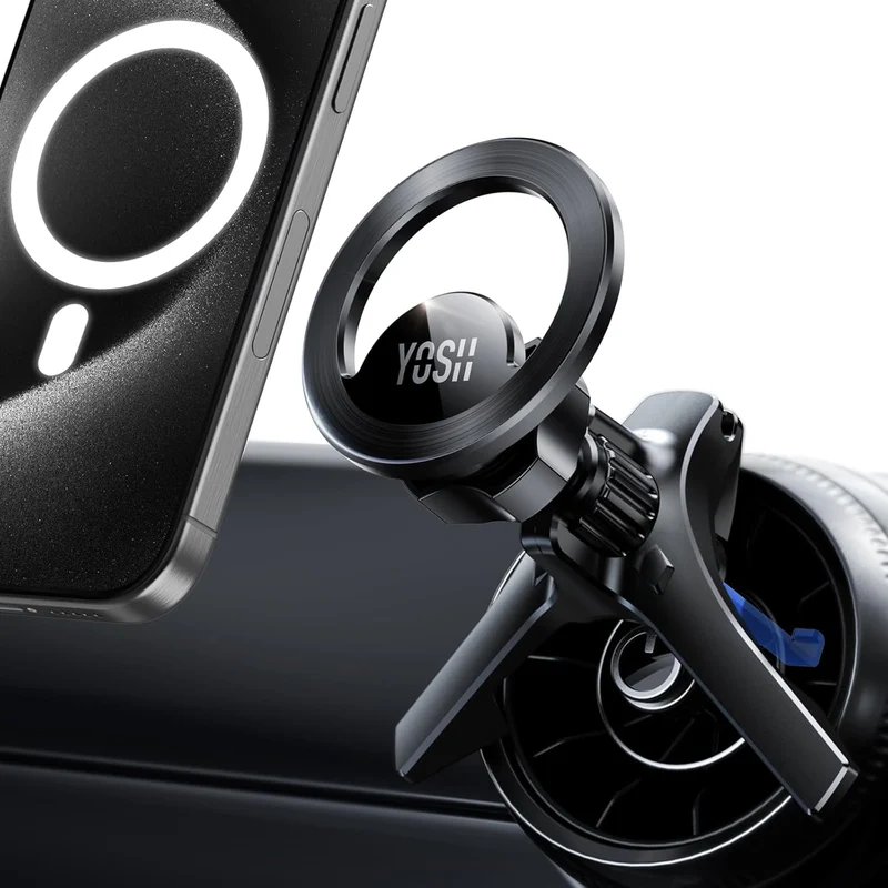 YOSH MagSafe Car Mount Round Air Vent for Mercedes Benz Audi A1 Mini Cooper 2006-2014/2020-2024, Magnetic Phone Mount with 20xN55 Magnets, Phone Holder Metal Hook for iPhone 17/16/15/14/13/12 Samsung